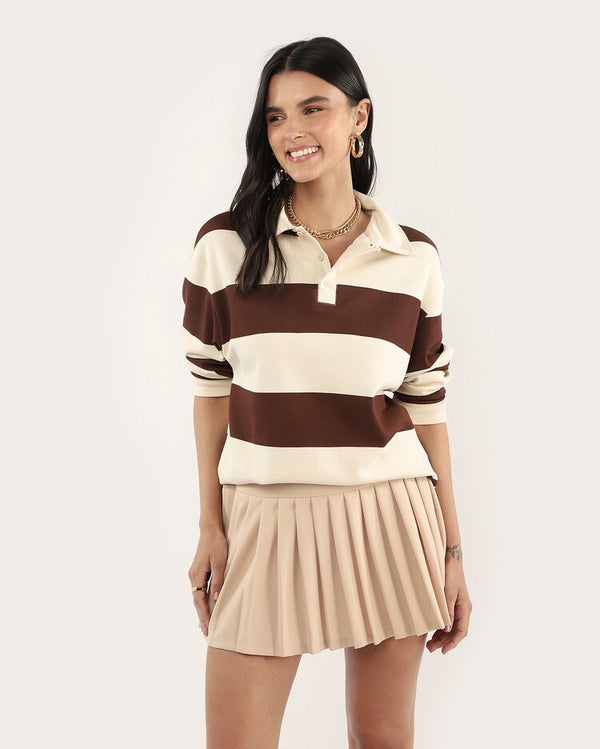 Women's wide striped polo shirt - Brown