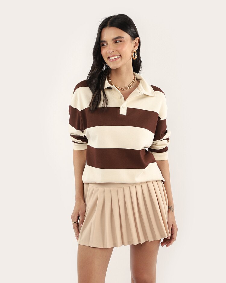 Women's wide striped polo shirt - Brown